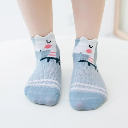 5 Pairs of Infant Cotton Baby Socks – Soft and Breathable with Cute Animal Designs (0-24 Months)