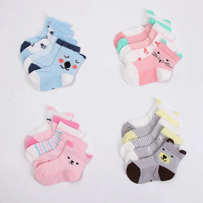 5 Pairs of Baby Socks – Cotton Short Socks with Cute Cartoon Designs (0-24 Months)