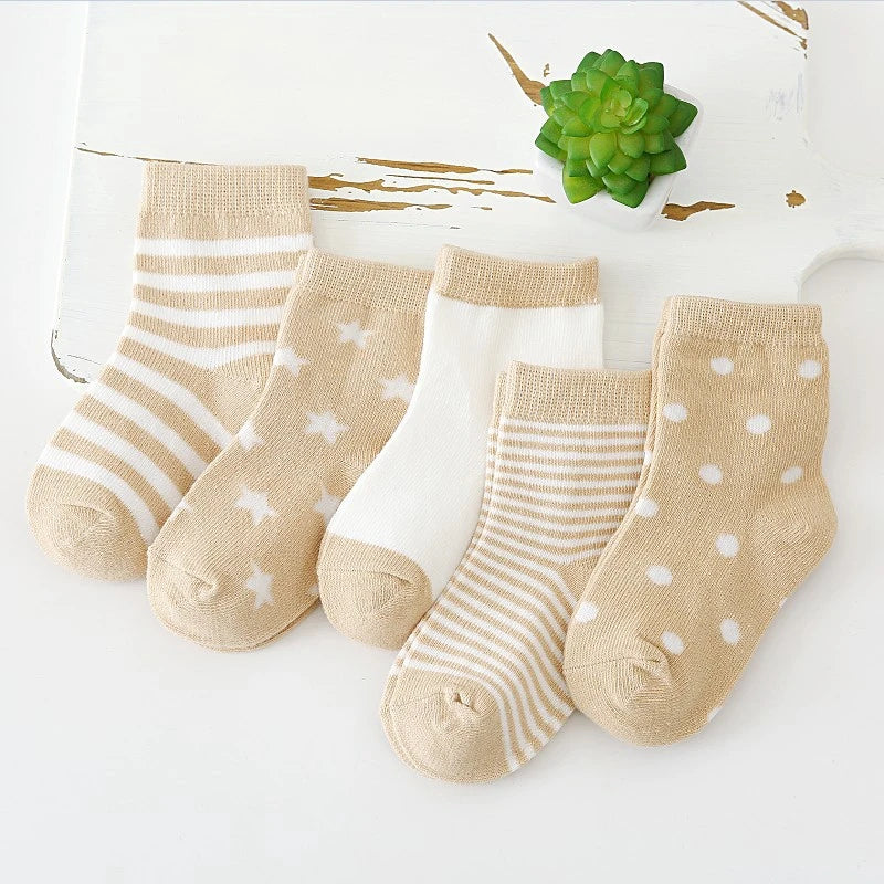 5 Pairs of Baby Socks – Soft Cotton with Fun Animal & Pattern Designs