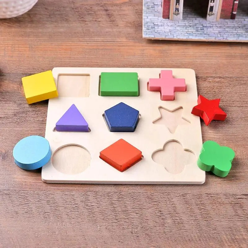 Wooden Geometric Shape Sorting Puzzle – Educational Toy for Toddlers