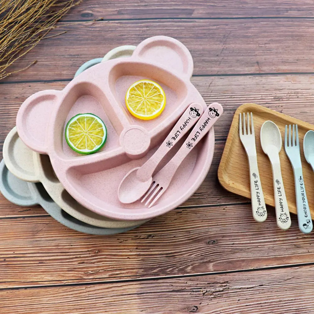 Bear-Shaped Kids Plate Set with Fork and Spoon – Fun, Durable Tableware for Children