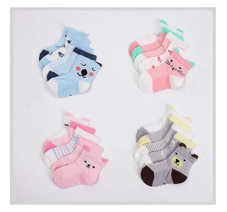 5 Pairs of Baby Socks – Cotton Short Socks with Cute Cartoon Designs (0-24 Months)