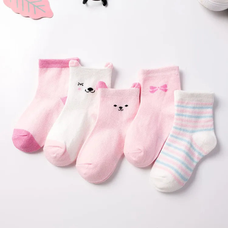 5 Pairs of Baby Socks – Soft Cotton with Fun Animal & Pattern Designs