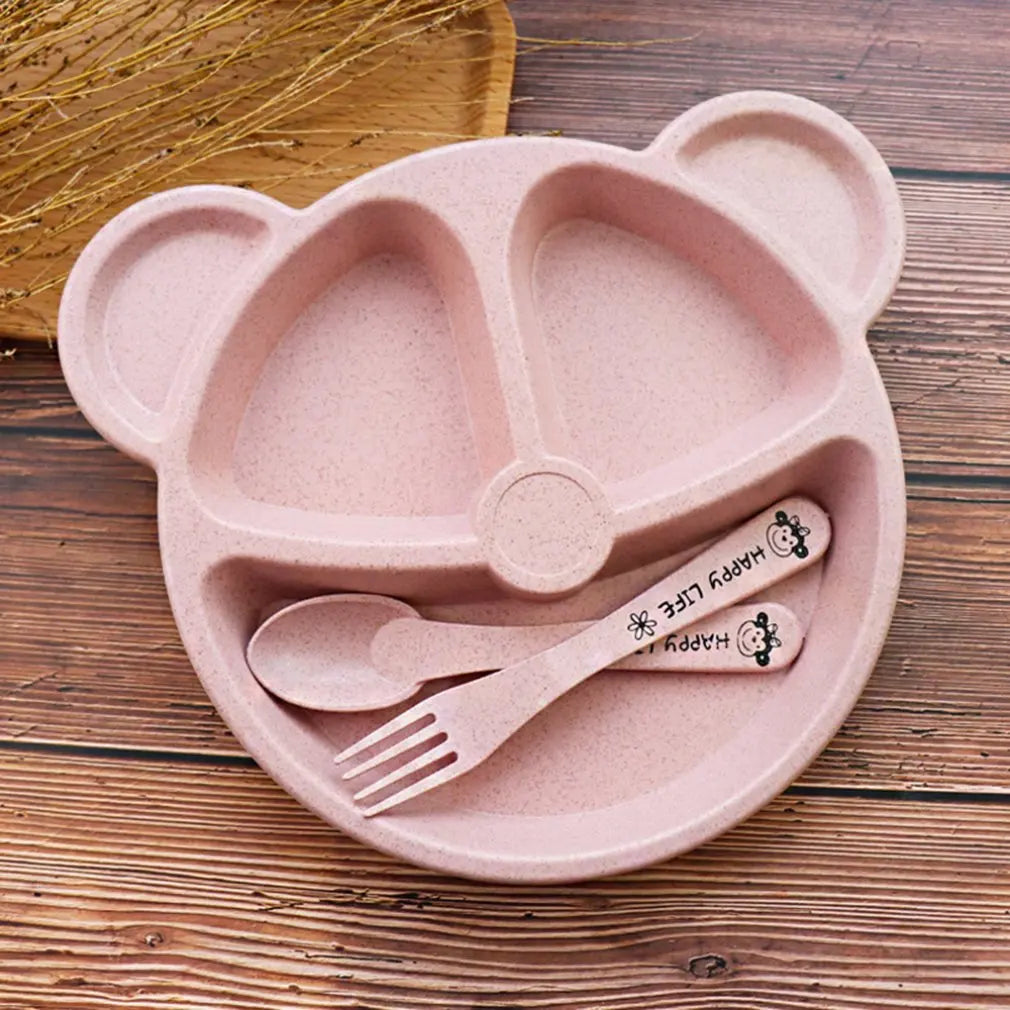 Bear-Shaped Kids Plate Set with Fork and Spoon – Fun, Durable Tableware for Children