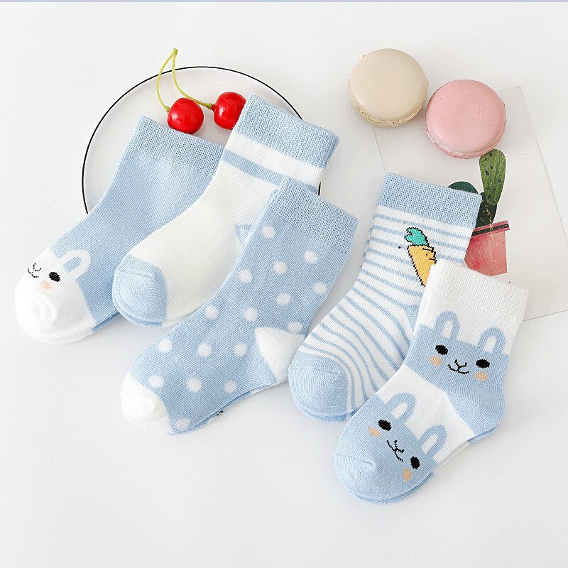 5 Pairs of Baby Socks – Soft Cotton with Fun Animal & Pattern Designs