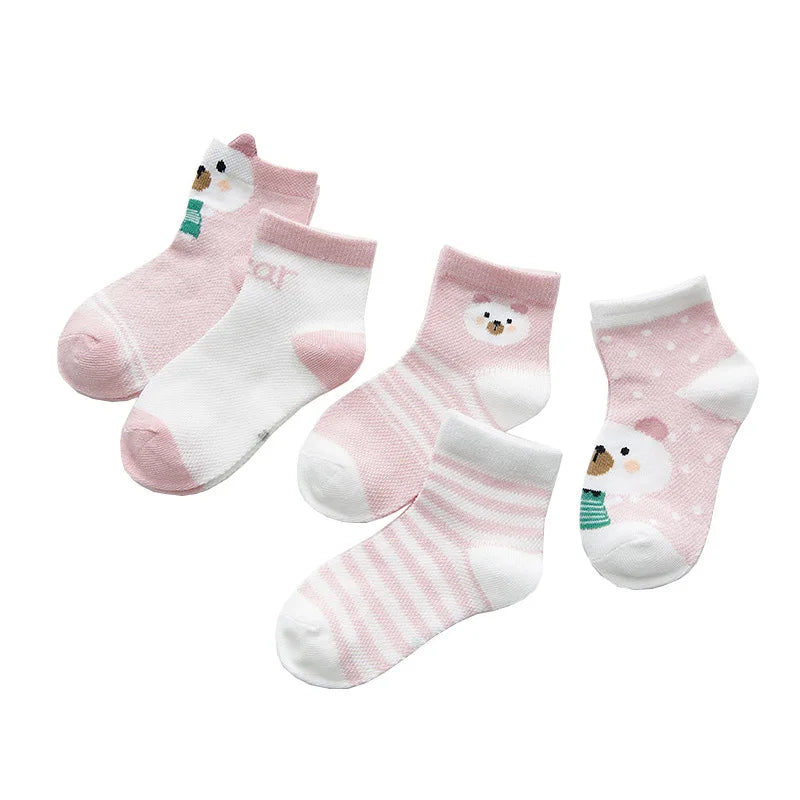 5 Pairs of Infant Cotton Baby Socks – Soft and Breathable with Cute Animal Designs (0-24 Months)