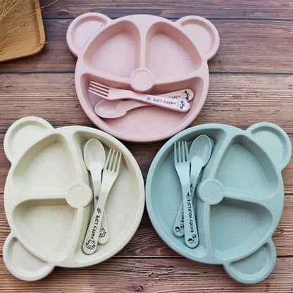 Bear-Shaped Kids Plate Set with Fork and Spoon – Fun, Durable Tableware for Children