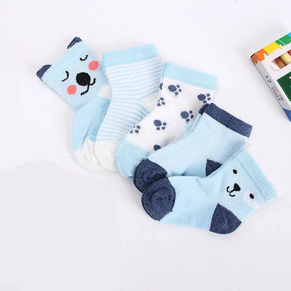 5 Pairs of Baby Socks – Cotton Short Socks with Cute Cartoon Designs (0-24 Months)