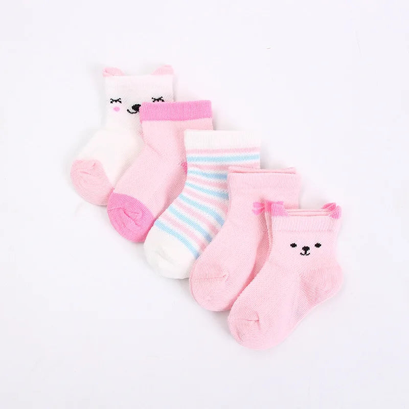 5 Pairs of Baby Socks – Cotton Short Socks with Cute Cartoon Designs (0-24 Months)