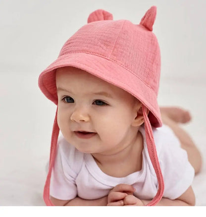 Soft Cotton Baby Hat with Cute Ears for Newborns | Unisex Bucket Hat 0-12 Months