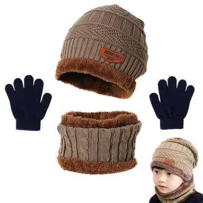 Children's Winter Hat, Scarf, and Gloves Set – Warm Plush Lined Knitted Accessories for Kids