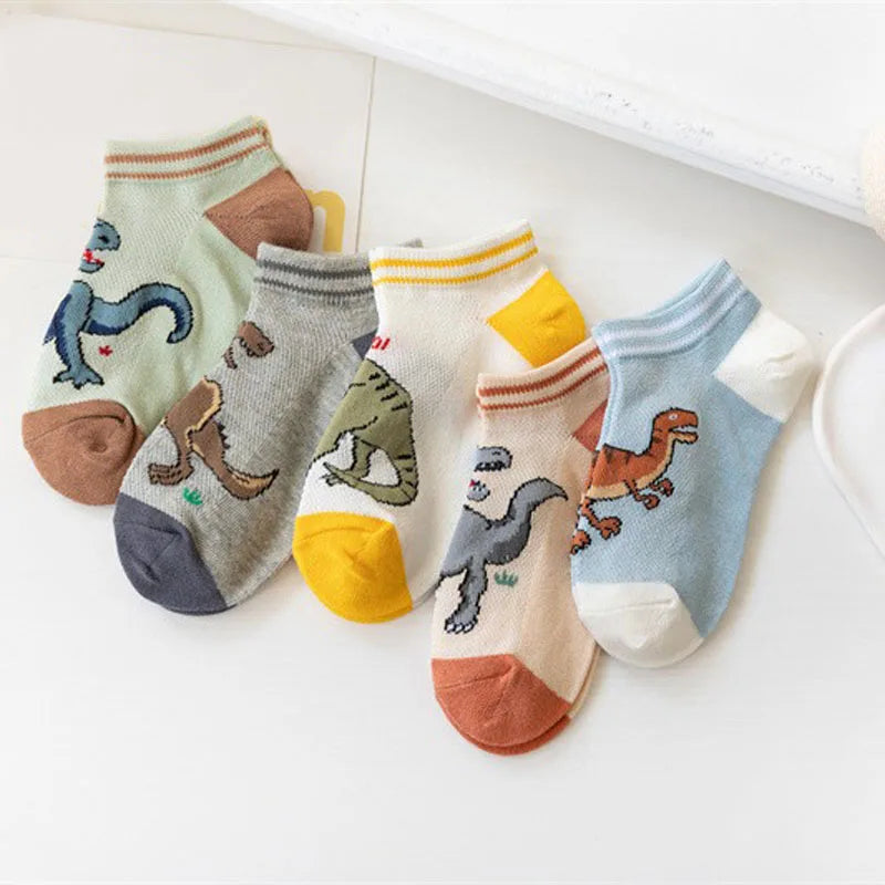 5 Pairs Dinosaur Pattern Socks for Kids | Comfortable and Breathable | 1-12 Years