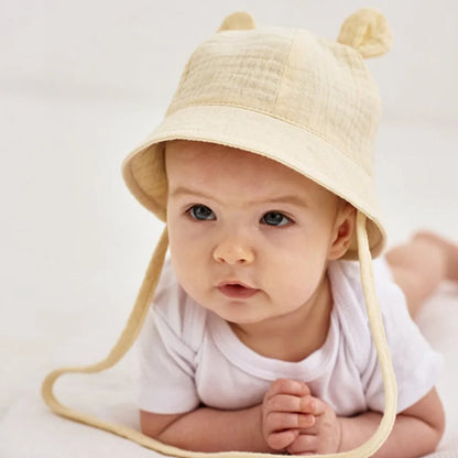 Soft Cotton Baby Hat with Cute Ears for Newborns | Unisex Bucket Hat 0-12 Months