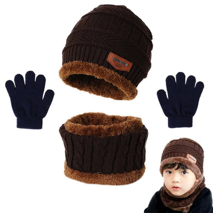 Children's Winter Hat, Scarf, and Gloves Set – Warm Plush Lined Knitted Accessories for Kids