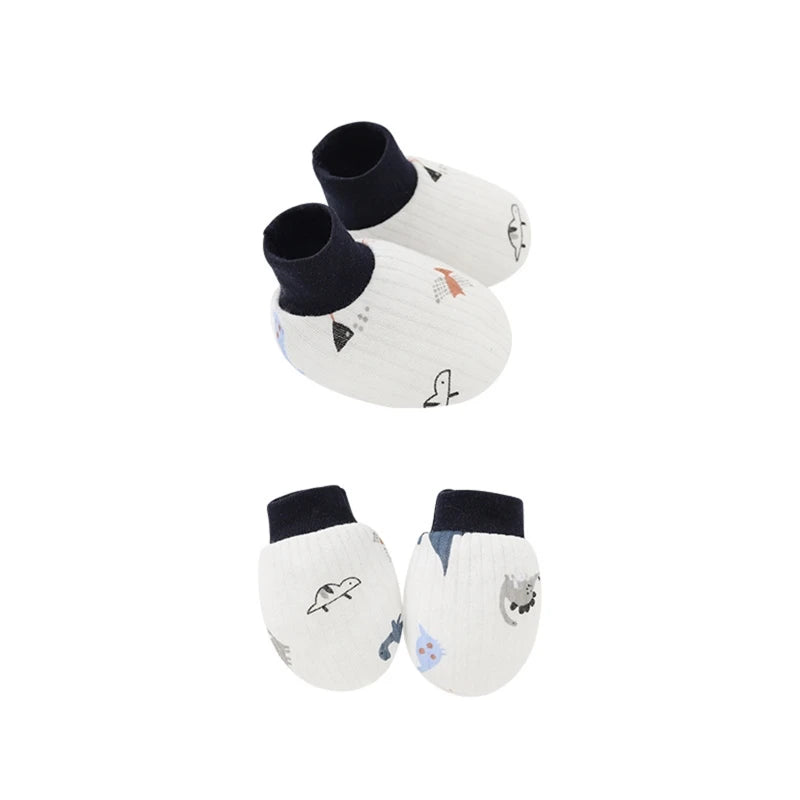 2-Pair Baby Mittens & Socks Set – Soft Cotton Anti-Scratch Gloves & Foot Covers for Newborns