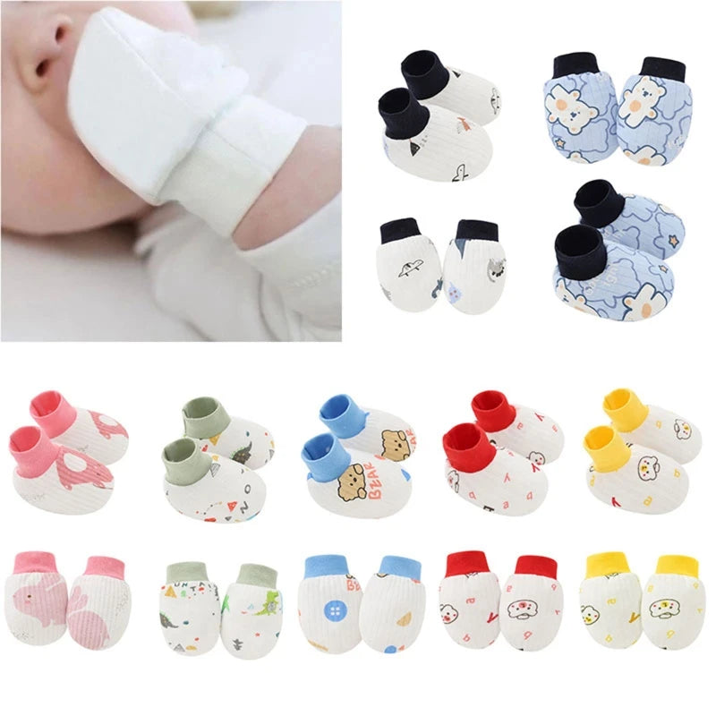 2-Pair Baby Mittens & Socks Set – Soft Cotton Anti-Scratch Gloves & Foot Covers for Newborns