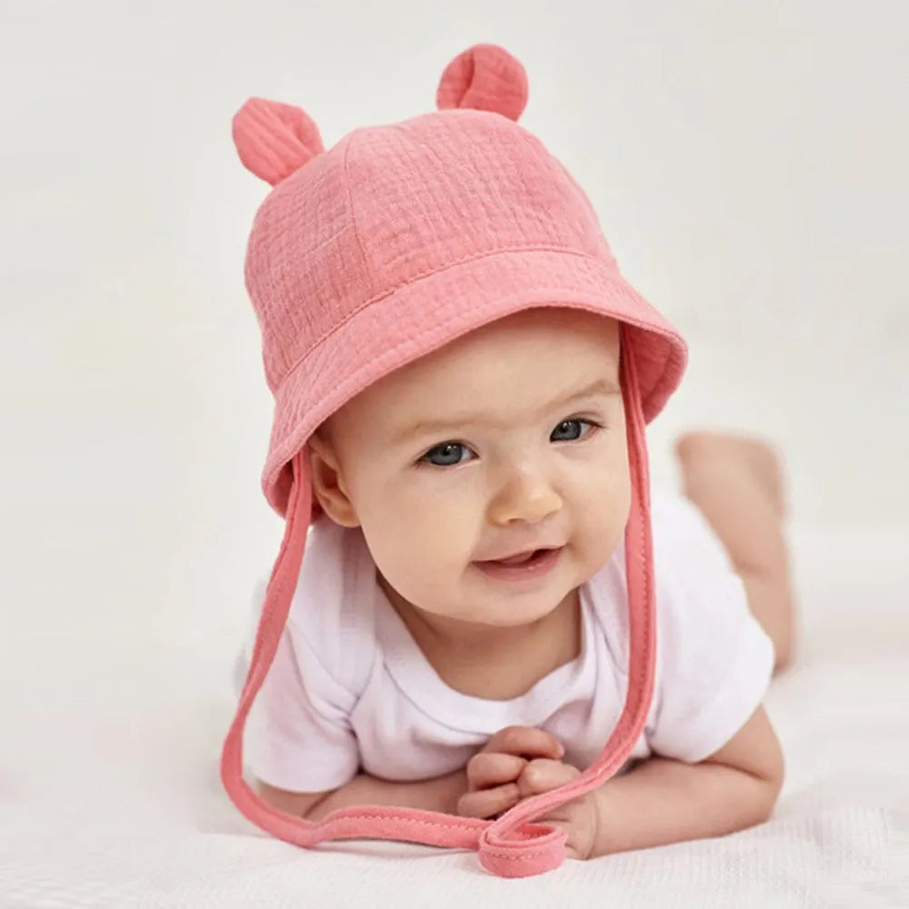 Soft Cotton Baby Hat with Cute Ears for Newborns | Unisex Bucket Hat 0-12 Months