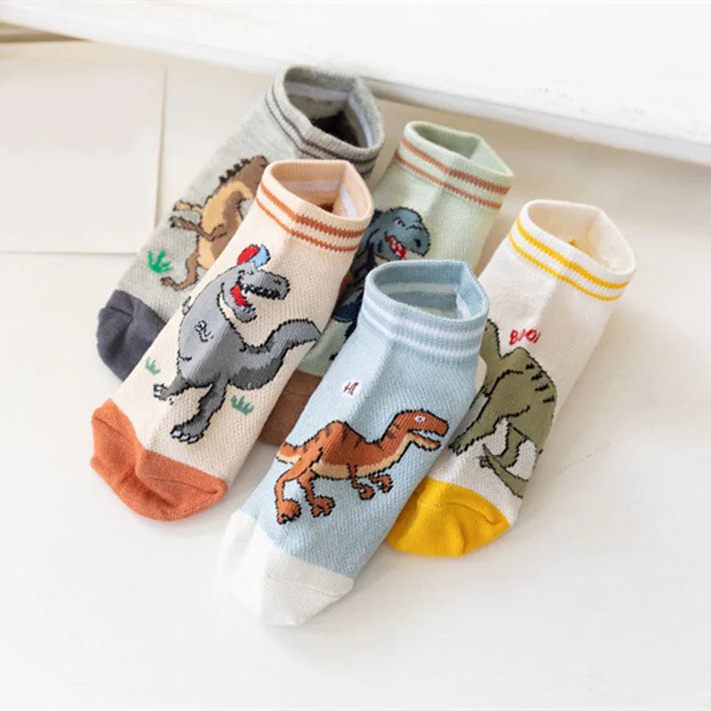 5 Pairs Dinosaur Pattern Socks for Kids | Comfortable and Breathable | 1-12 Years