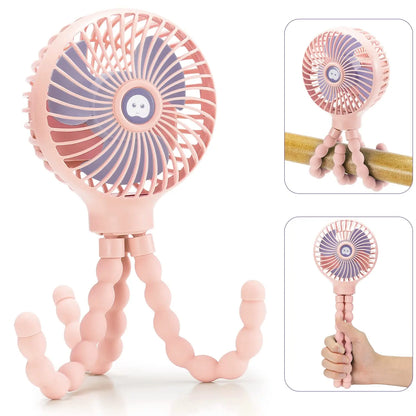 Rechargeable Portable Clip-On Pram Fan with Flexible Base