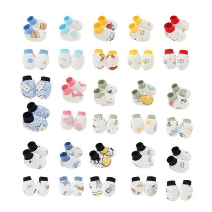 2-Pair Baby Mittens & Socks Set – Soft Cotton Anti-Scratch Gloves & Foot Covers for Newborns