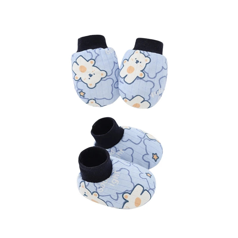 2-Pair Baby Mittens & Socks Set – Soft Cotton Anti-Scratch Gloves & Foot Covers for Newborns