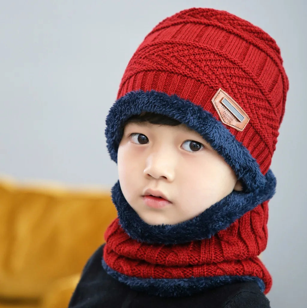 Children's Winter Hat, Scarf, and Gloves Set – Warm Plush Lined Knitted Accessories for Kids