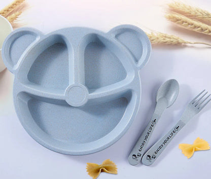 Bear-Shaped Kids Plate Set with Fork and Spoon – Fun, Durable Tableware for Children