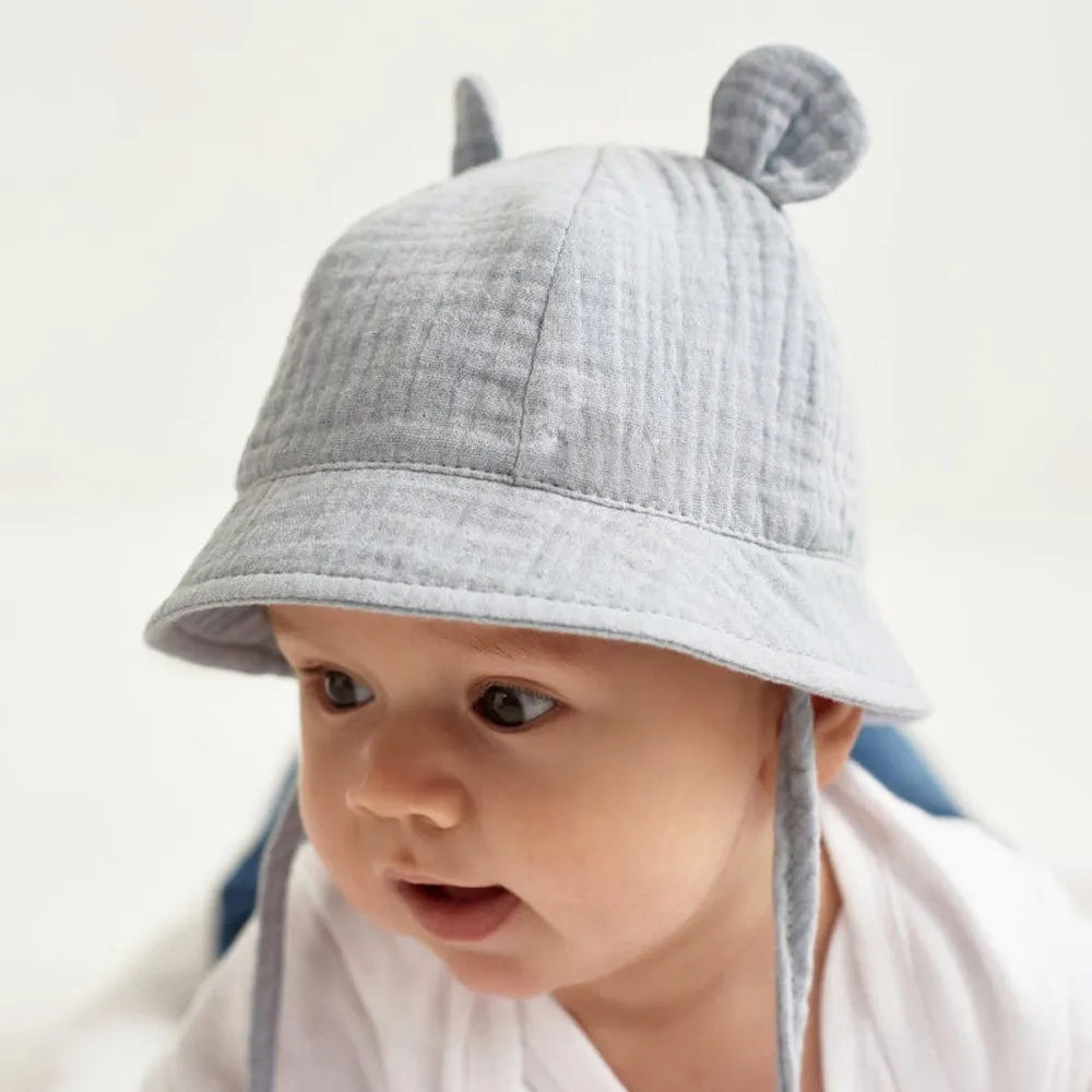 Soft Cotton Baby Hat with Cute Ears for Newborns | Unisex Bucket Hat 0-12 Months