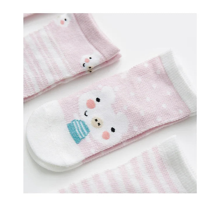 5 Pairs of Infant Cotton Baby Socks – Soft and Breathable with Cute Animal Designs (0-24 Months)