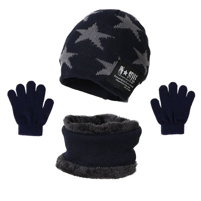 Children's Winter Hat, Scarf, and Gloves Set – Warm Plush Lined Knitted Accessories for Kids